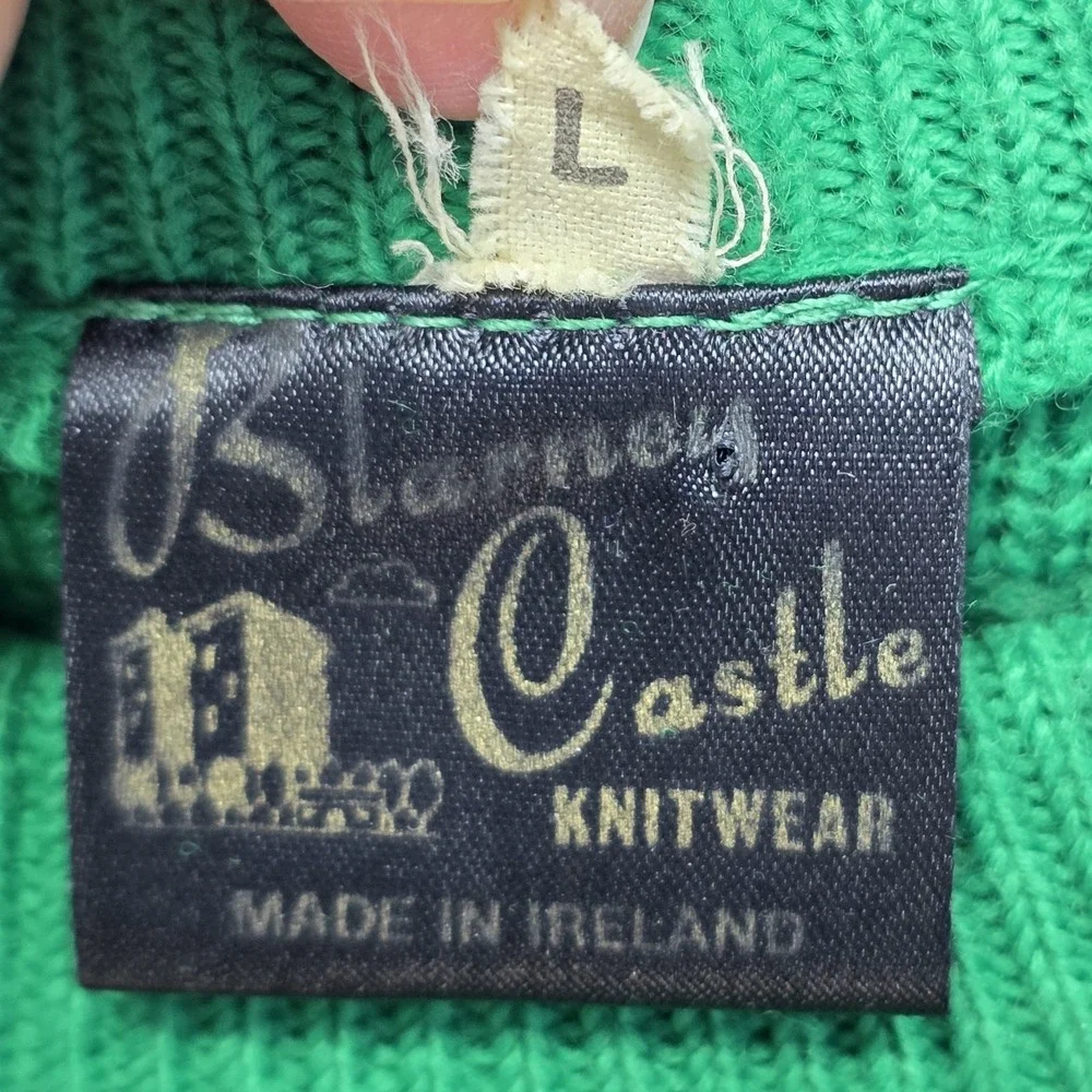 Vtg Blarney Castle Ireland Shamrock‎ Knit Sweater Mens L Green St Patricks Day